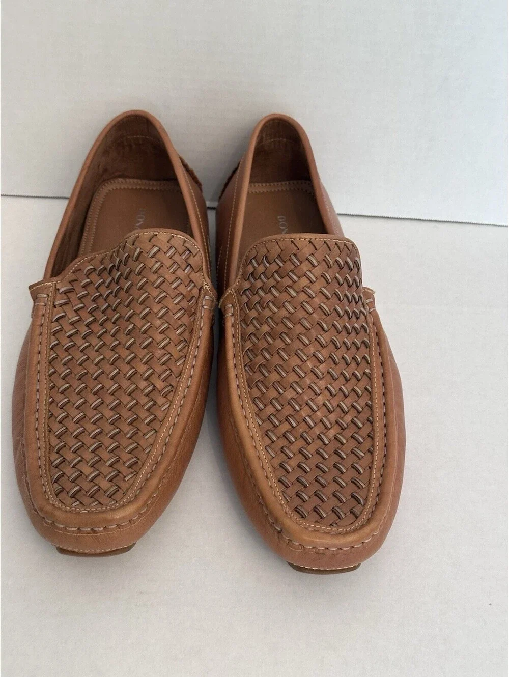 Donald Pliner Damion Leather Casual Mens Loafer Woven Calf Cognac Size 10
